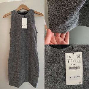 Zara silver glitter stretchy tank minidress- S